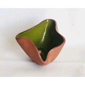 Global Views Ceramic Modern Abstract Art Pottery Bowl Centerpiece Brown Green